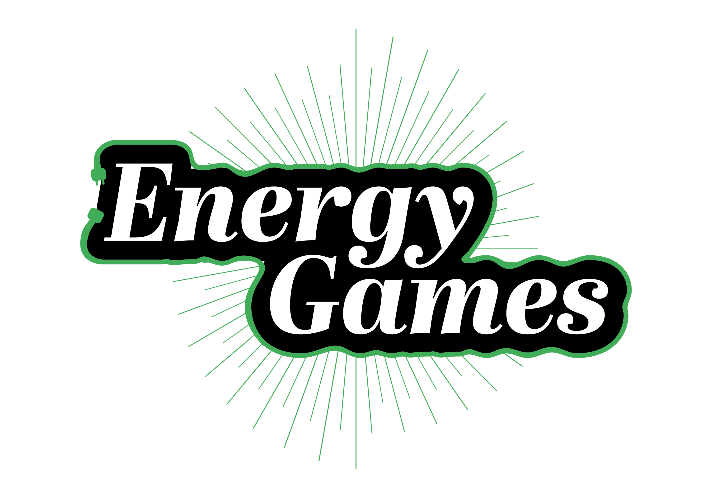 Energy games text with sunburst behind