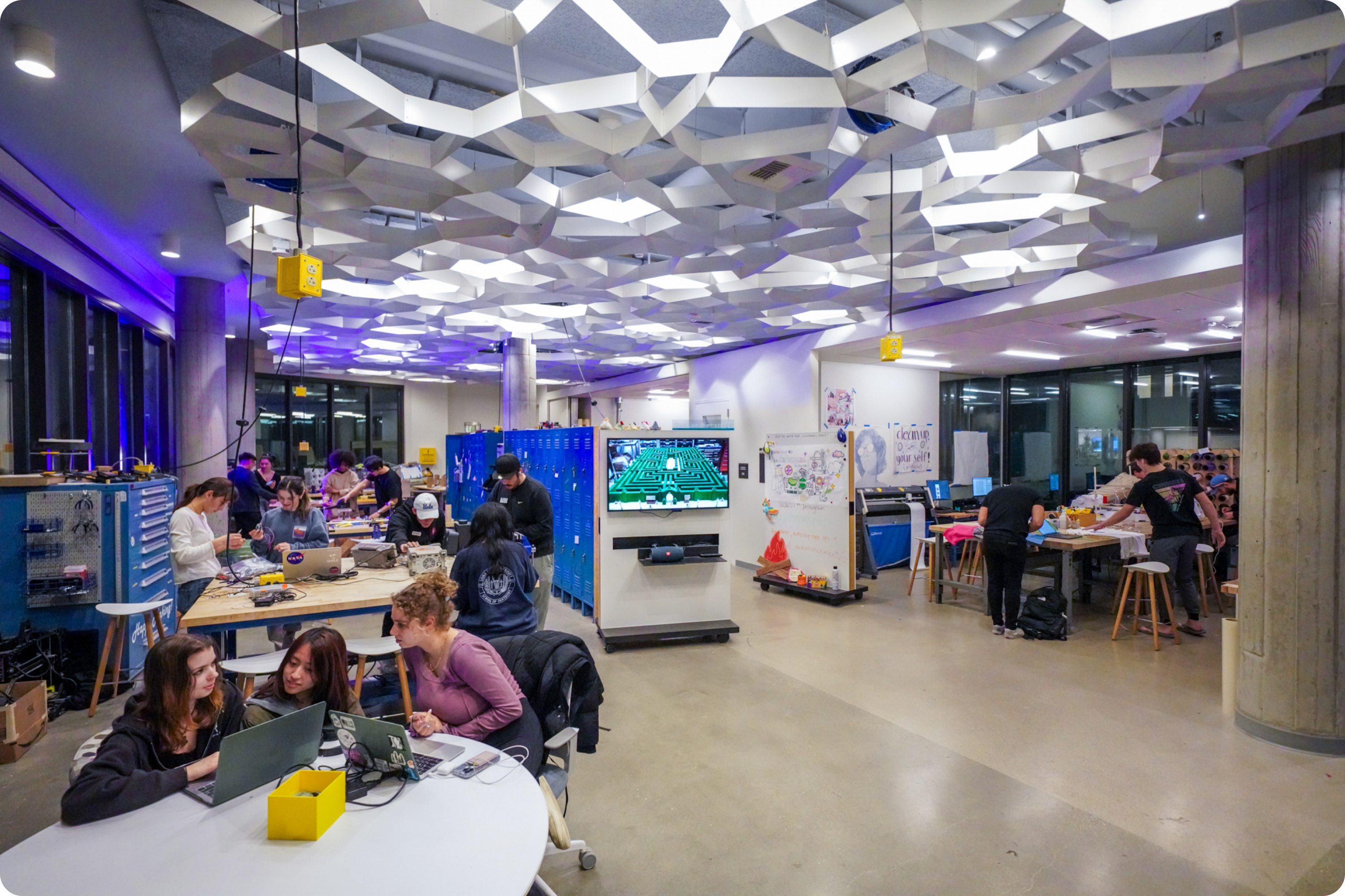 picture of UCLA learning centers with office supplies, printers, consoles and TVs and study rooms 
