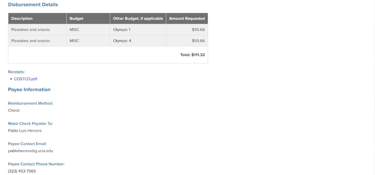 Screenshot of Disbursement Details