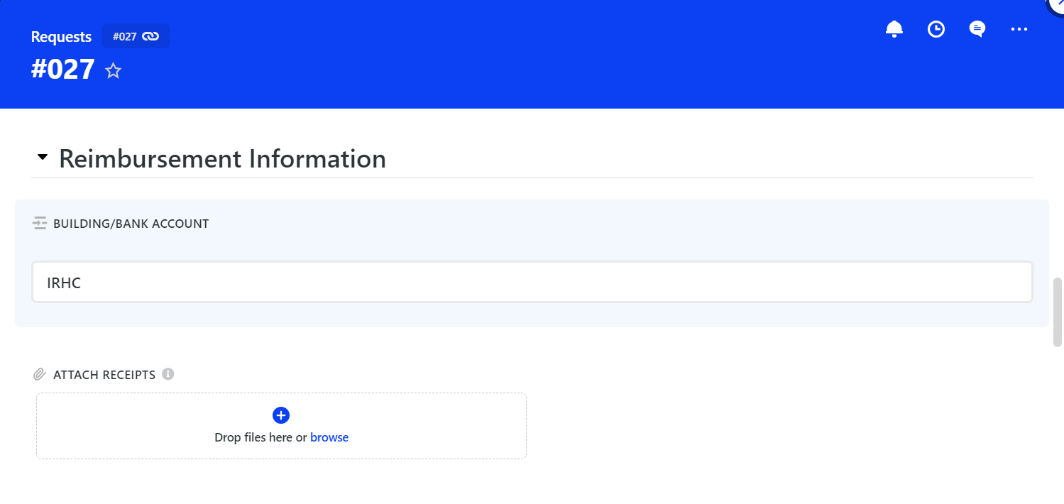 Screenshot of request form reimbursement information section
