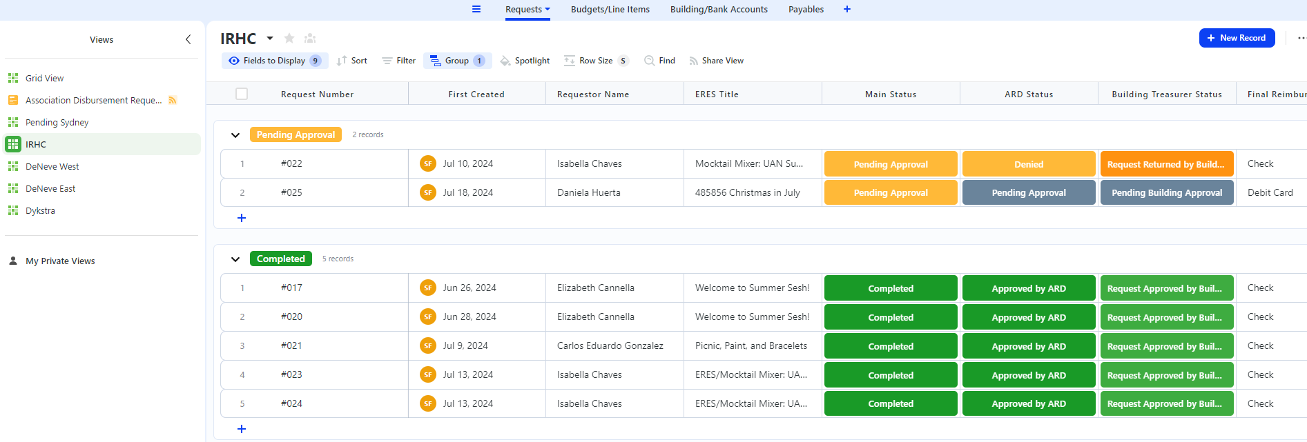 Screenshot of smartsuite dashboard