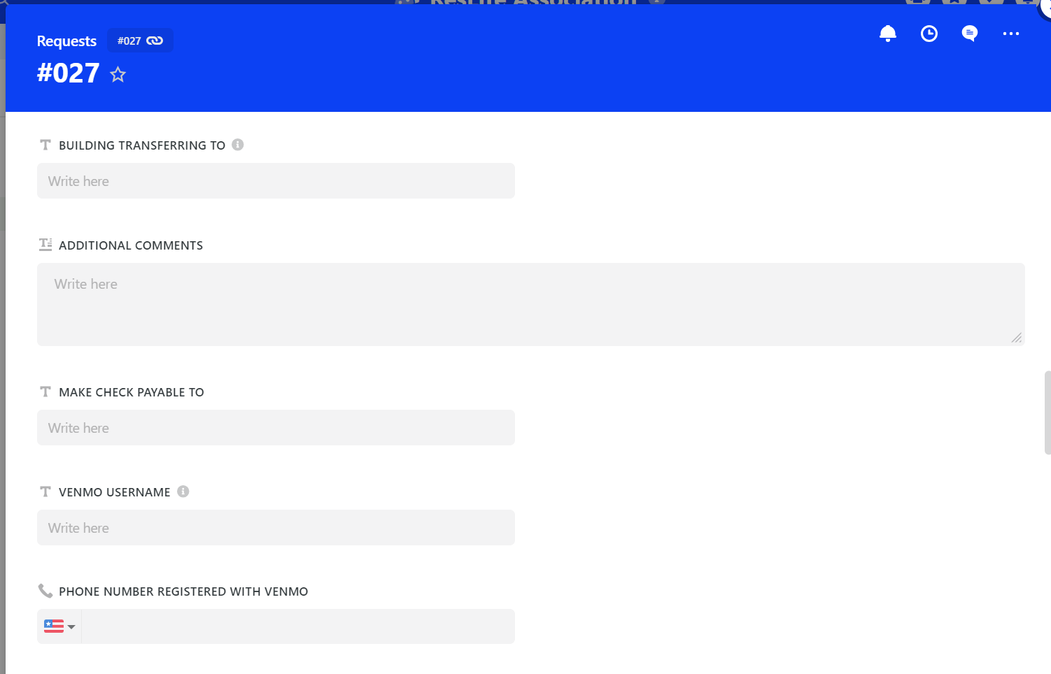 Screenshot of request form payment information section