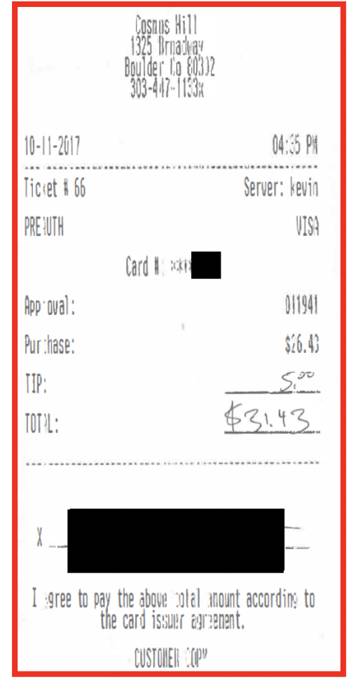 Example of a non-itemized receipt which is not reimbursable