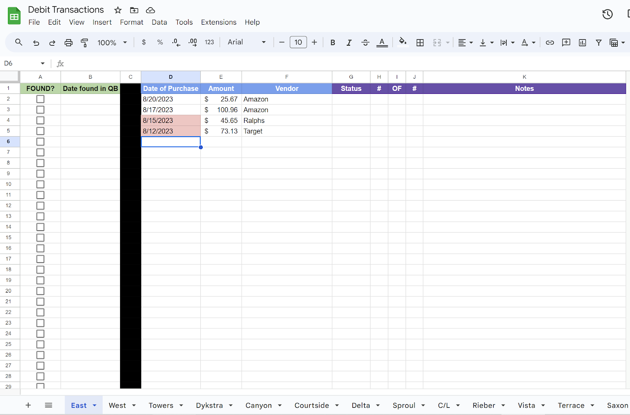 Screenshot of Debit Sheet
