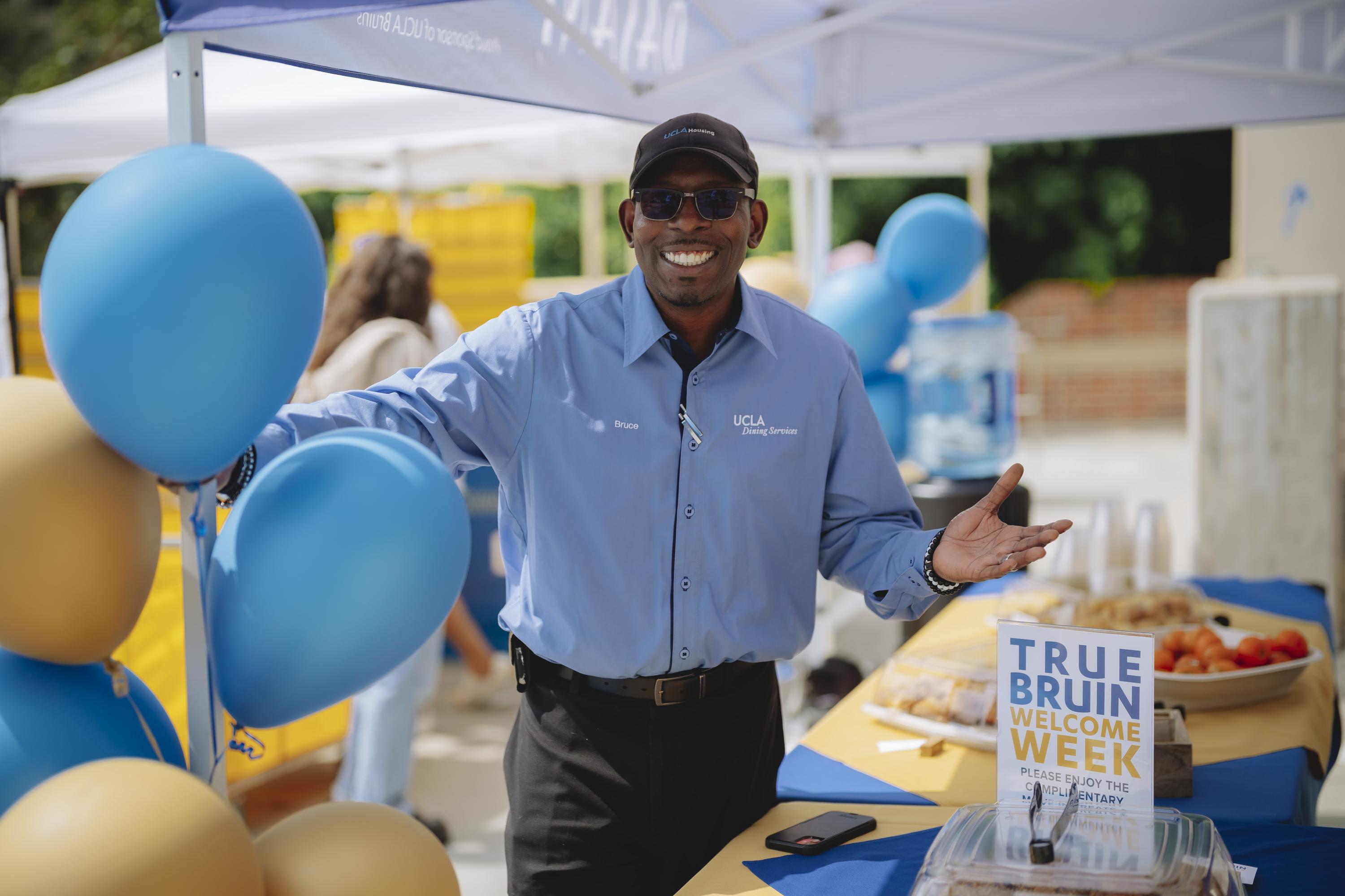 Dining staff at the move in refreshments table
