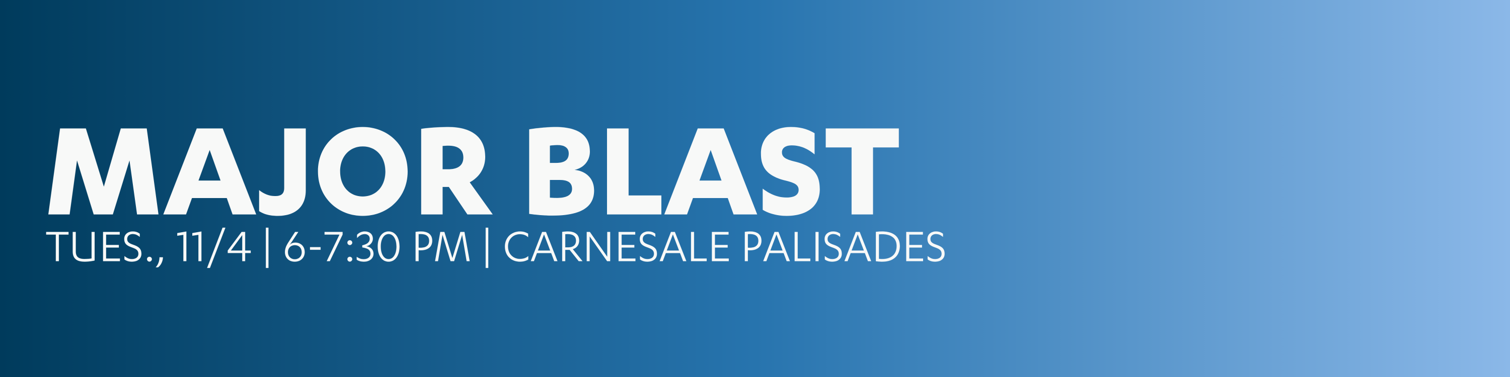 Major Blast blue graphic with event details.