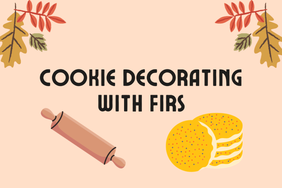 Cookie Decorating with FIRs with rolling pin, leaves, and cookies