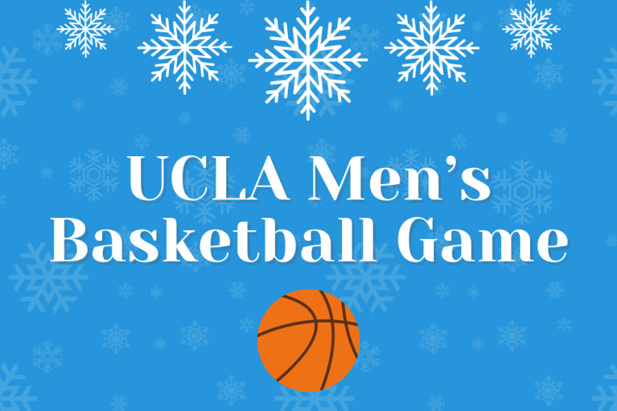 "UCLA Men's Basketball Game" with images of snowflakes and a basketball