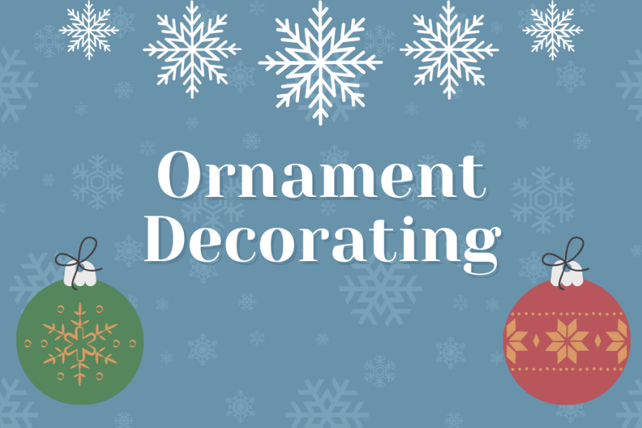 "Ornament Decorating" with images of snowflakes and ornaments