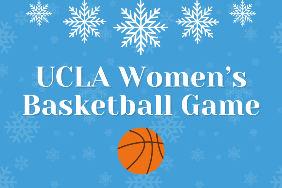 "UCLA Women's Basketball Game" with images of snowflakes and a basketball