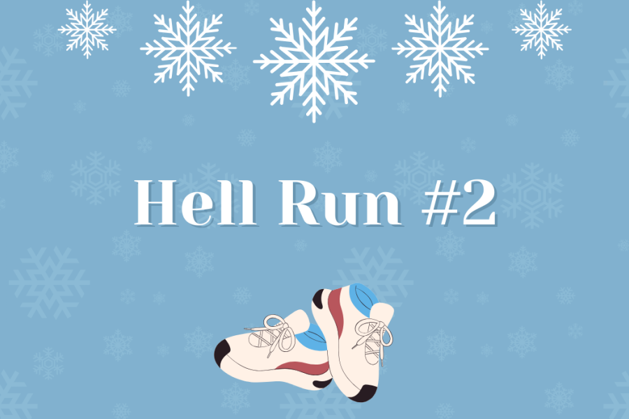 "Hell Run #2" with images of snowflakes and sneakers