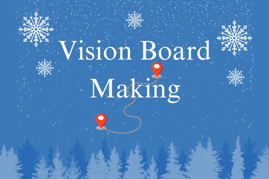 Vision Board Making text on winter blue background