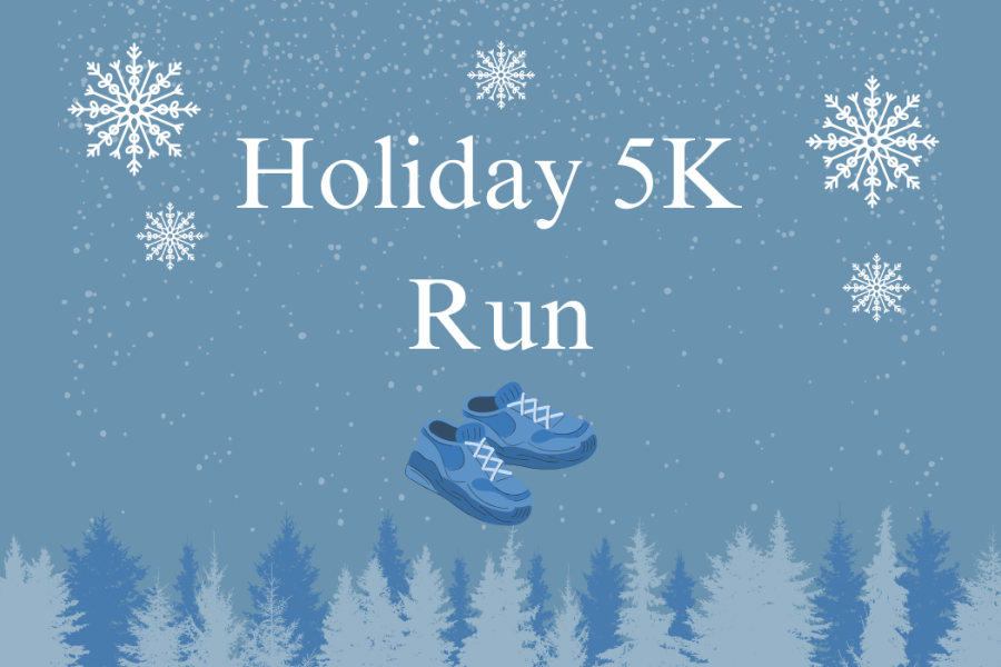 Holiday 5K run on winter blue background