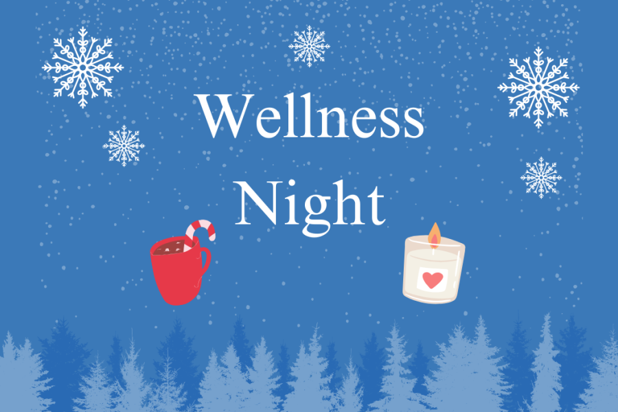 Wellness night text on winter blue background