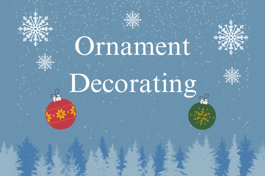 Ornament Decorating text on winter blue background