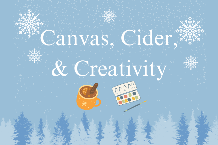 Canvas Cider and Creativity text on winter blue background