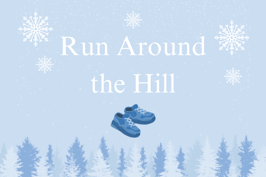 Run around the hill on winter blue background