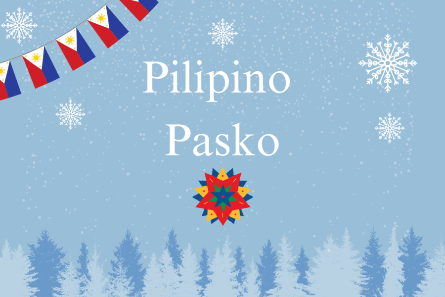 Pilipino Pasko text on winter blue background